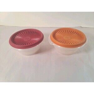 Set Of 2  Vintage Tupperware Servalier Bowl Orange & Red  Containers 1323-20